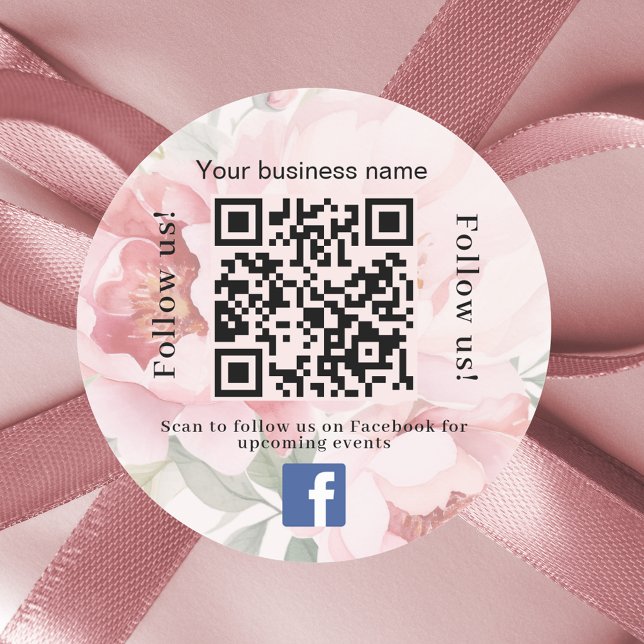 Sticker Rond Nom commercial rose floral qr code Facebook (Créateur téléchargé)