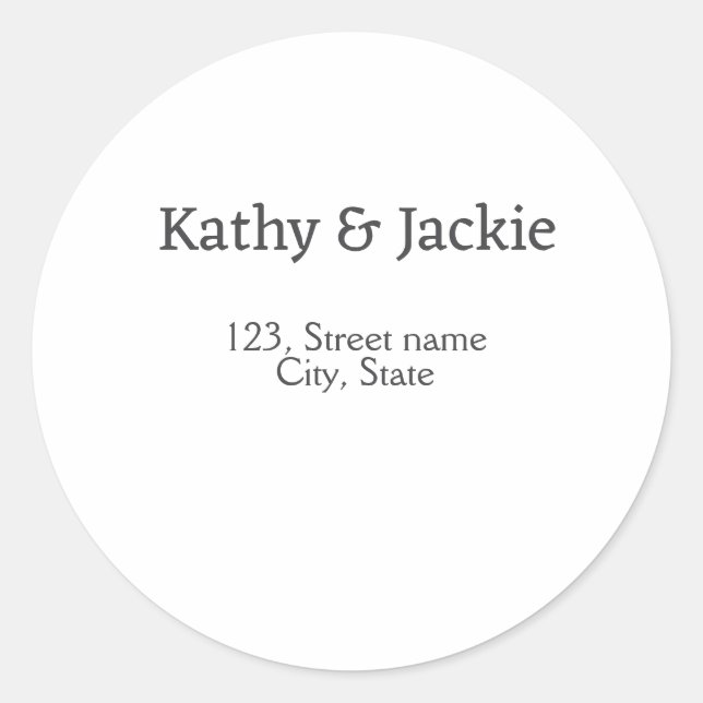 Sticker Rond Nom couple noir blanc adresse ville état simple  (Devant)