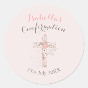 Sticker Rond Nom croisé floral rose vif