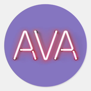 Sticker Rond Nom d'Ava dans les néons brillants
