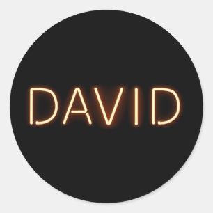 Sticker Rond Nom David dans Lumières de néon brillant