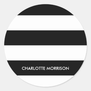 Sticker Rond Nom de bande moderne monogramme noir et blanc