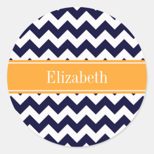 Sticker Rond Nom de cantaloue bleu bleu marine Chevron blanc Mo