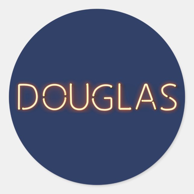 Sticker Rond Nom de Douglas dans les néons brillants (Devant)