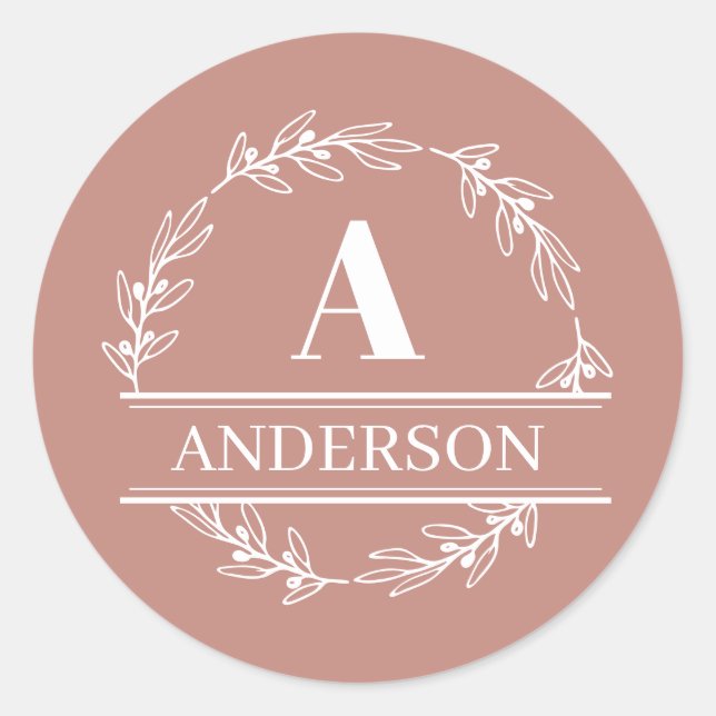 Sticker Rond Nom de famille de la couronne rose Monogramme (Devant)