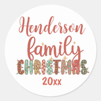 Sticker Rond Nom de famille de Noël de campagne