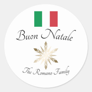 Sticker Rond Nom de famille italien Buon Natale Drapeau et floc