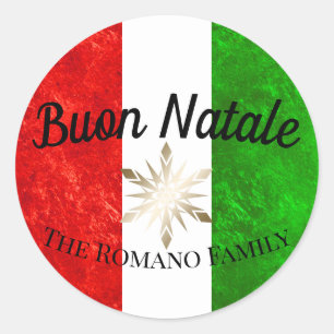 Sticker Rond Nom de famille italien Buon Natale Drapeau Noël