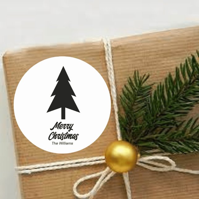 Sticker Rond Nom de famille Joyeux Noël noir blanc (Créateur téléchargé)
