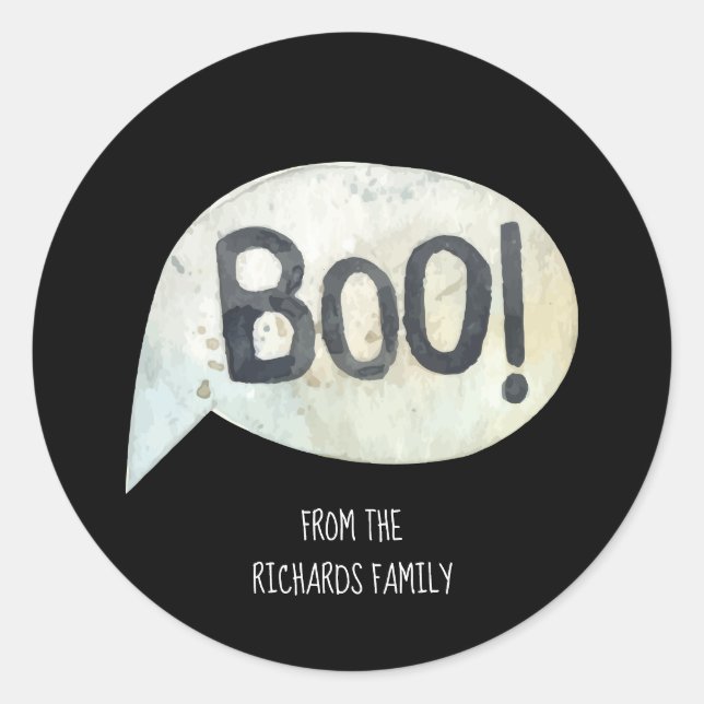 Sticker Rond Nom de famille personnalisé Boo Halloween (Devant)