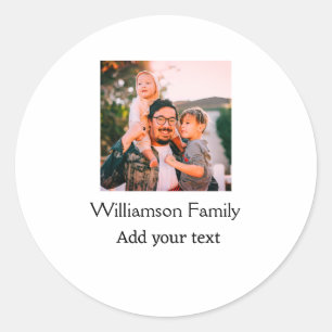Sticker Rond Nom de famille photo message texte vacances simple
