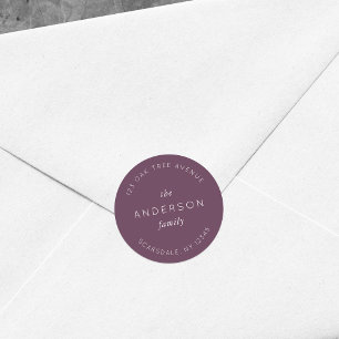 Sticker Rond Nom de famille violet foncé Adresse de retour Mode