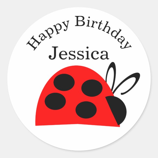 Sticker Rond Nom de la charte rouge noire Ladybug Anniversaire (Devant)