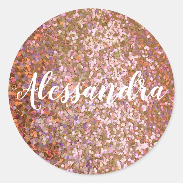 Sticker Rond Nom de la Parties scintillant violet Rose fille (Devant)