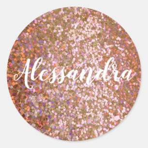 Sticker Rond Nom de la Parties scintillant violette Rose fille