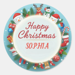 Sticker Rond Nom de la Personnaliser pour Joyeux Noël