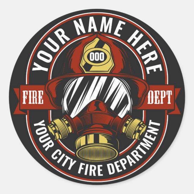 Sticker Rond NOM DE LA Personnaliser Secourt d'incendie du masq (Devant)