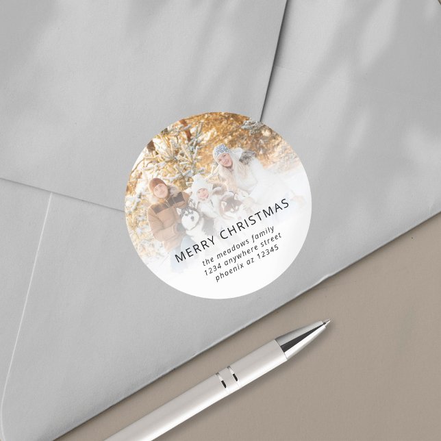 Sticker Rond Nom de la photo Adresse de retour Joyeux Noël (Créateur téléchargé)