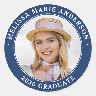 Sticker Rond Nom de la photo de l'année Marine Bleue Graduatio