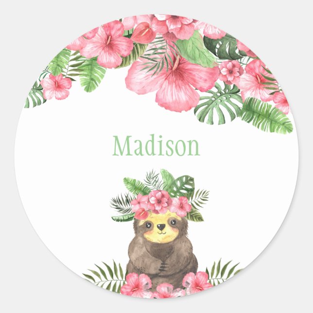 Sticker Rond Nom de l'animal migre rose Floral Hawaiian (Devant)