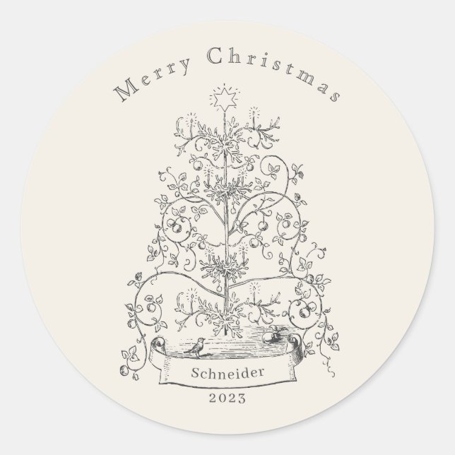 Sticker Rond Nom de l'arbre de Noël dans le monde ancien (Devant)
