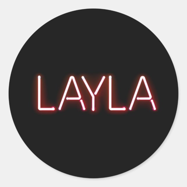Sticker Rond Nom de Layla dans lumières néons brillantes nouvea (Devant)