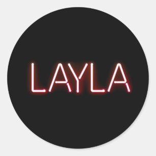 Sticker Rond Nom de Layla dans lumières néons brillantes nouvea