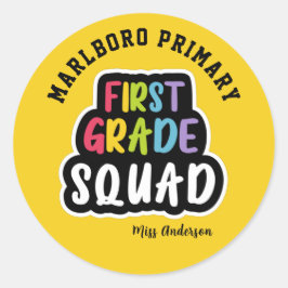 Sticker Rond Nom de l'école jaune Équipe d'enseignants de premi