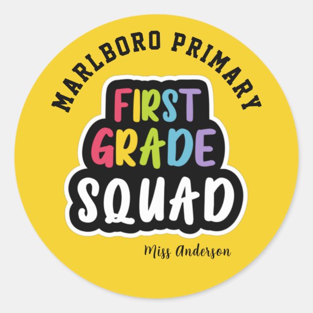 Sticker Rond Nom de l'école jaune Équipe d'enseignants de premi (Devant)