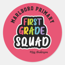 Sticker Rond Nom de l'école rose Équipe d'enseignants de premiè
