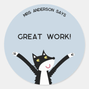 Sticker Rond Nom de l'enseignant Encouragement Funny Chat