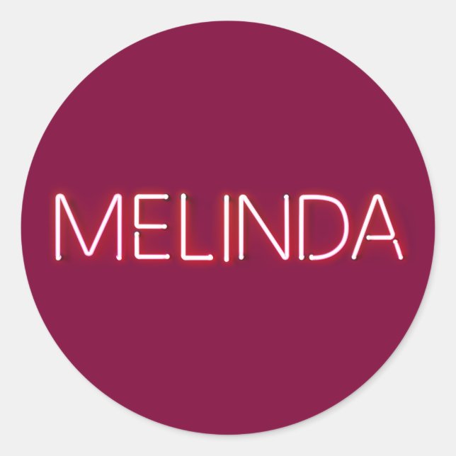 Sticker Rond Nom de Melinda dans les néons brillants (Devant)