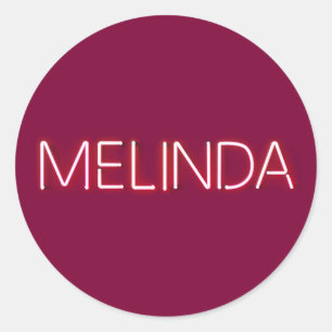 Sticker Rond Nom de Melinda dans les néons brillants