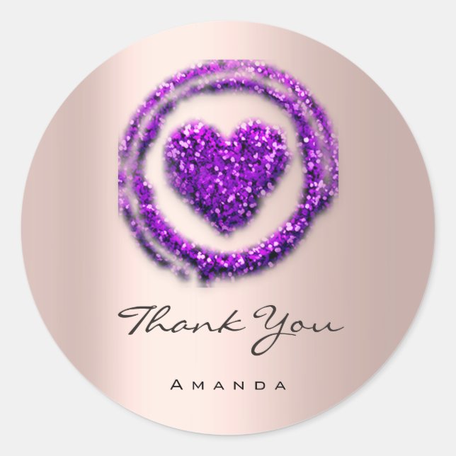 Sticker Rond Nom de Merci Sweet 16ème Rose Coeur Violet pourpre (Devant)