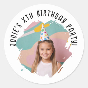 Sticker Rond Nom de photo personnalisé Artsy Brushstroke Annive