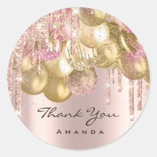 Sticker Rond Nom de remerciement 16e Rose nuptiale Parties scin