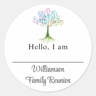 Sticker Rond Nom de réunion de famille d'arbre généalogique 