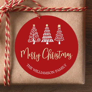 Sticker Rond Nom de sapins de Noël joyeux Rouge Fantaisiste