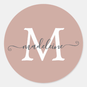 Sticker Rond Nom de script personnalisé Monogram Dusty Rose