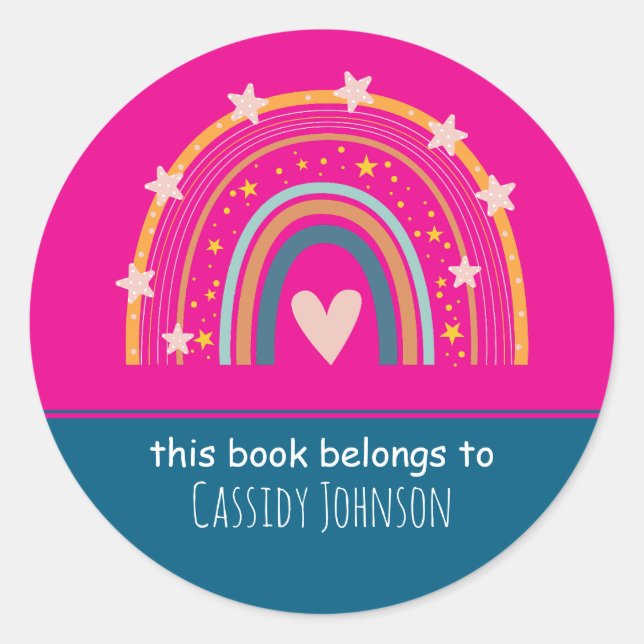 Sticker Rond Nom d'enfant rose et bleu arc-en-ciel (Devant)