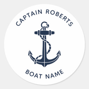 Sticker Rond Nom d'équipage de capitaine d'ancre de bateau naut