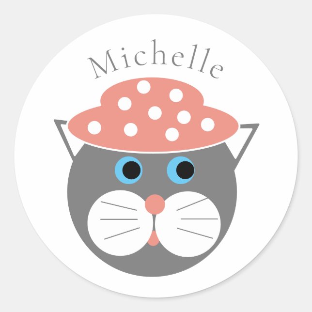 Sticker Rond Nom du chat mignon (Devant)