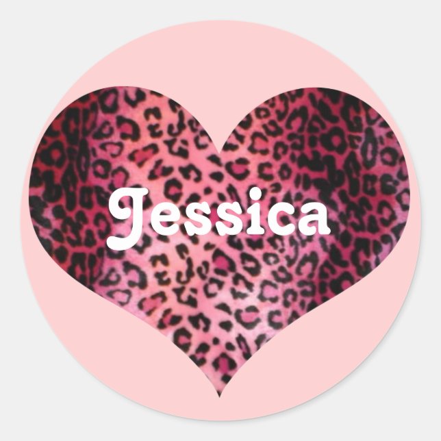 Sticker Rond Nom du coeur de l'Empreinte de léopard rose (Devant)
