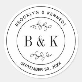 Sticker Rond Nom du couple de mariage à monogramme floral botan
