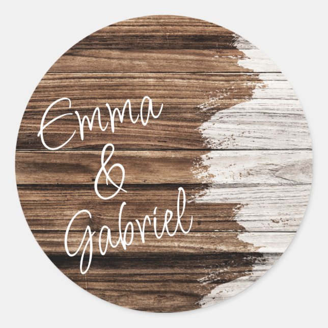 Sticker Rond Nom du couple rustique en bois (Devant)