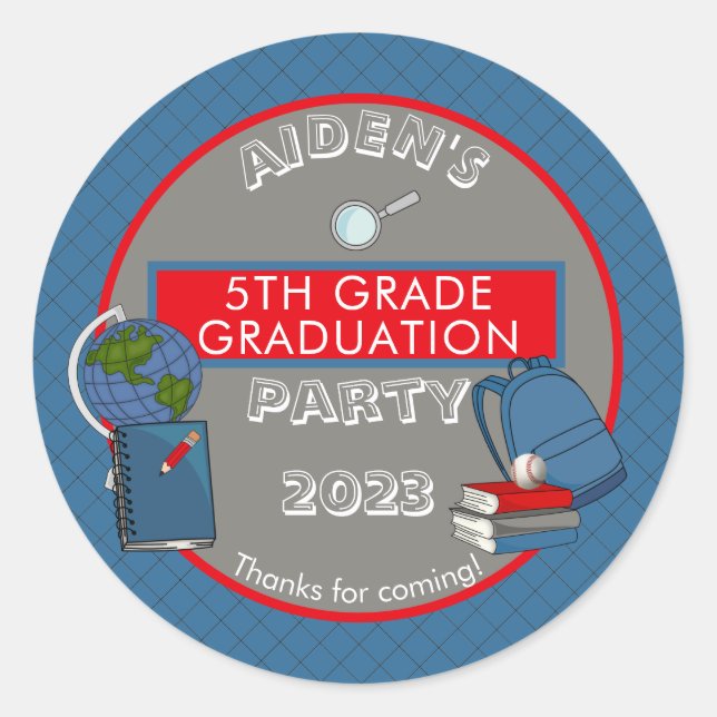 Sticker Rond Nom du diplôme élémentaire mignon | Année | École (Devant)