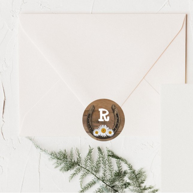 Sticker Rond Nom du fer à cheval Sceau de l'enveloppe initiale (Créateur téléchargé)