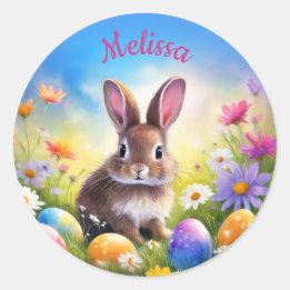 Sticker Rond Nom du lapin de Pâques Brown