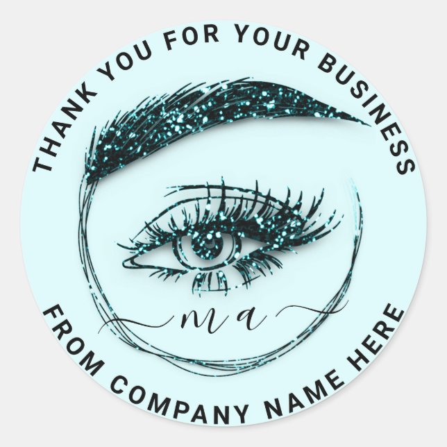 Sticker Rond Nom du logo EyelashMerci Parties scintillant Turqu (Devant)
