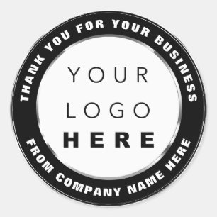 Sticker Rond Nom du logo Merci Web Argent Noir Blanc Classique